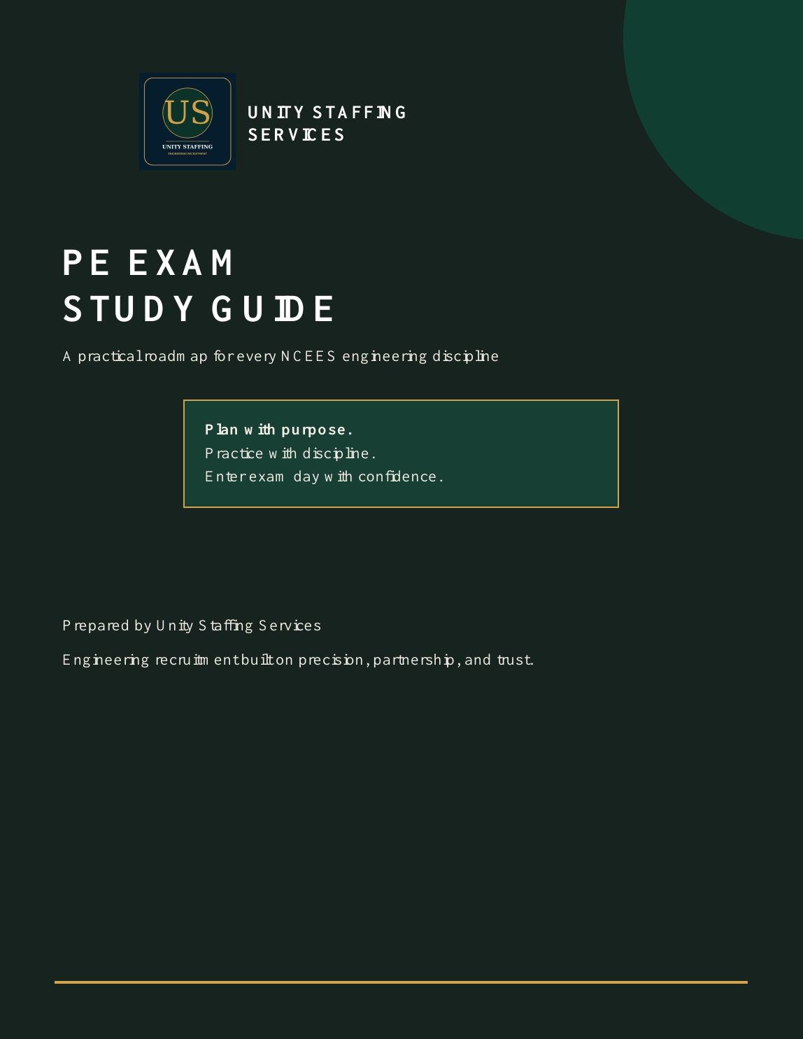 Cover of the Unity Staffing Services PE Exam Study Guide